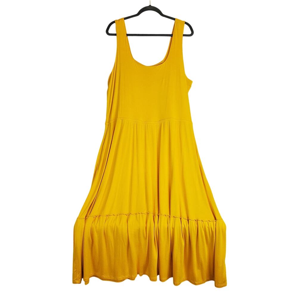 Jason Wu Yellow Ruffle Midi Tank Dress XL Cottage Whimsy Stretch Ruched Festival